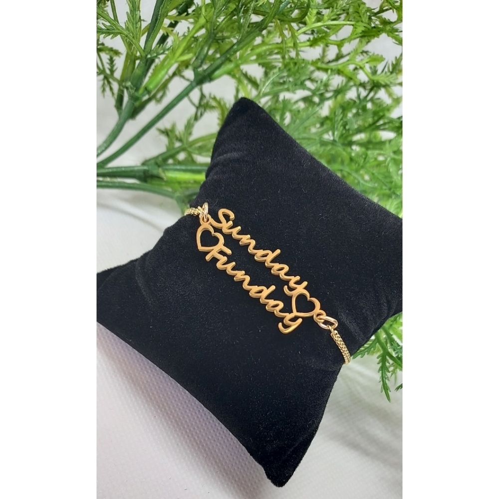 Sunday Funday Custom Made Gold  Bracelet With Velvet Pouch ~One Of A Kind! NEW